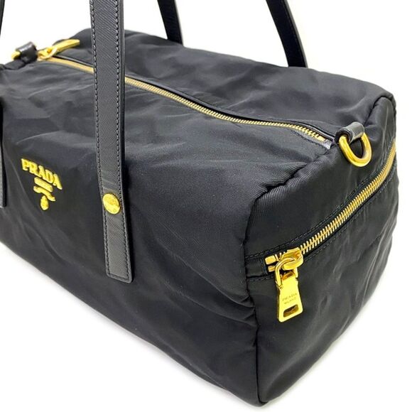 Prada Mini Boston Bag Pocono Handbag Black Gold Metal Fittings - Picture 6 of 9